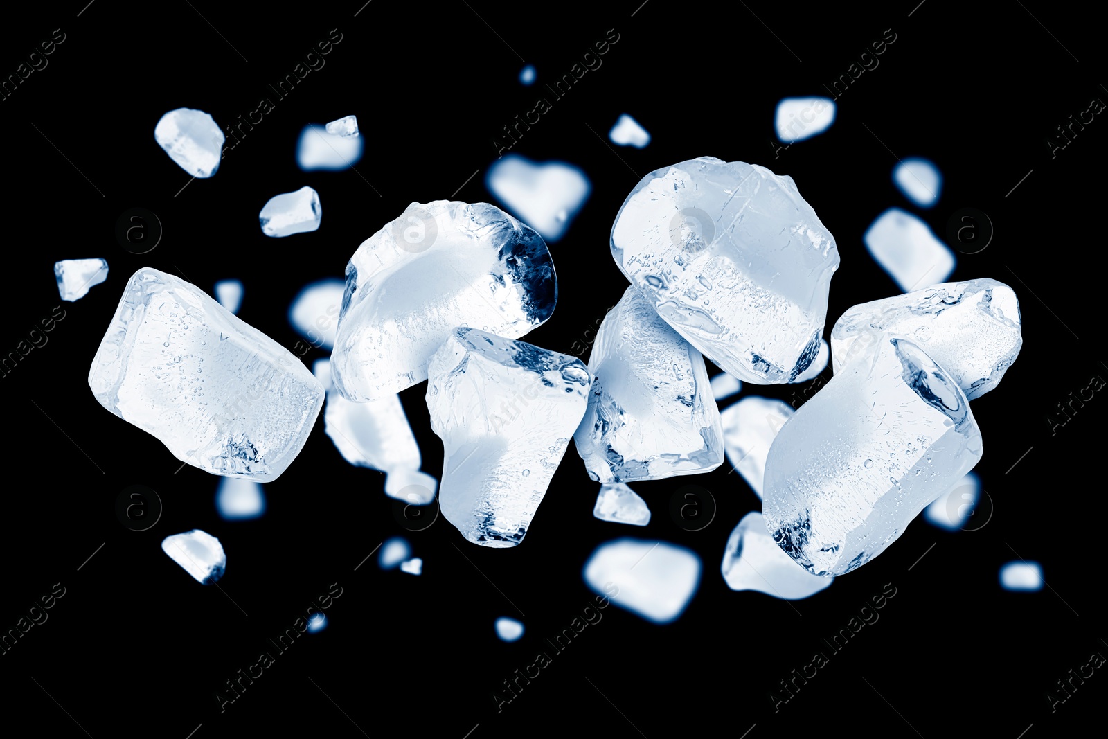 Image of Crushed ice in air on black background