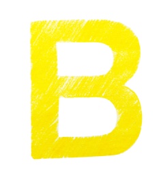Photo of Letter B written with yellow pencil on white background, top view