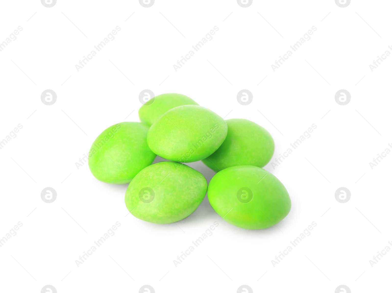 Photo of Tasty green chewing gums isolated on white