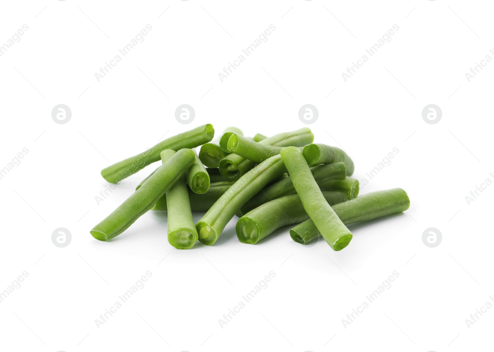 Photo of Delicious fresh green beans on white background