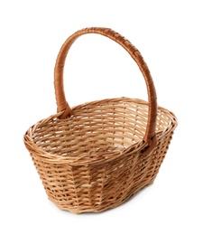 Empty wicker basket isolated on white. Easter item