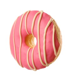 Photo of Sweet tasty glazed donut isolated on white