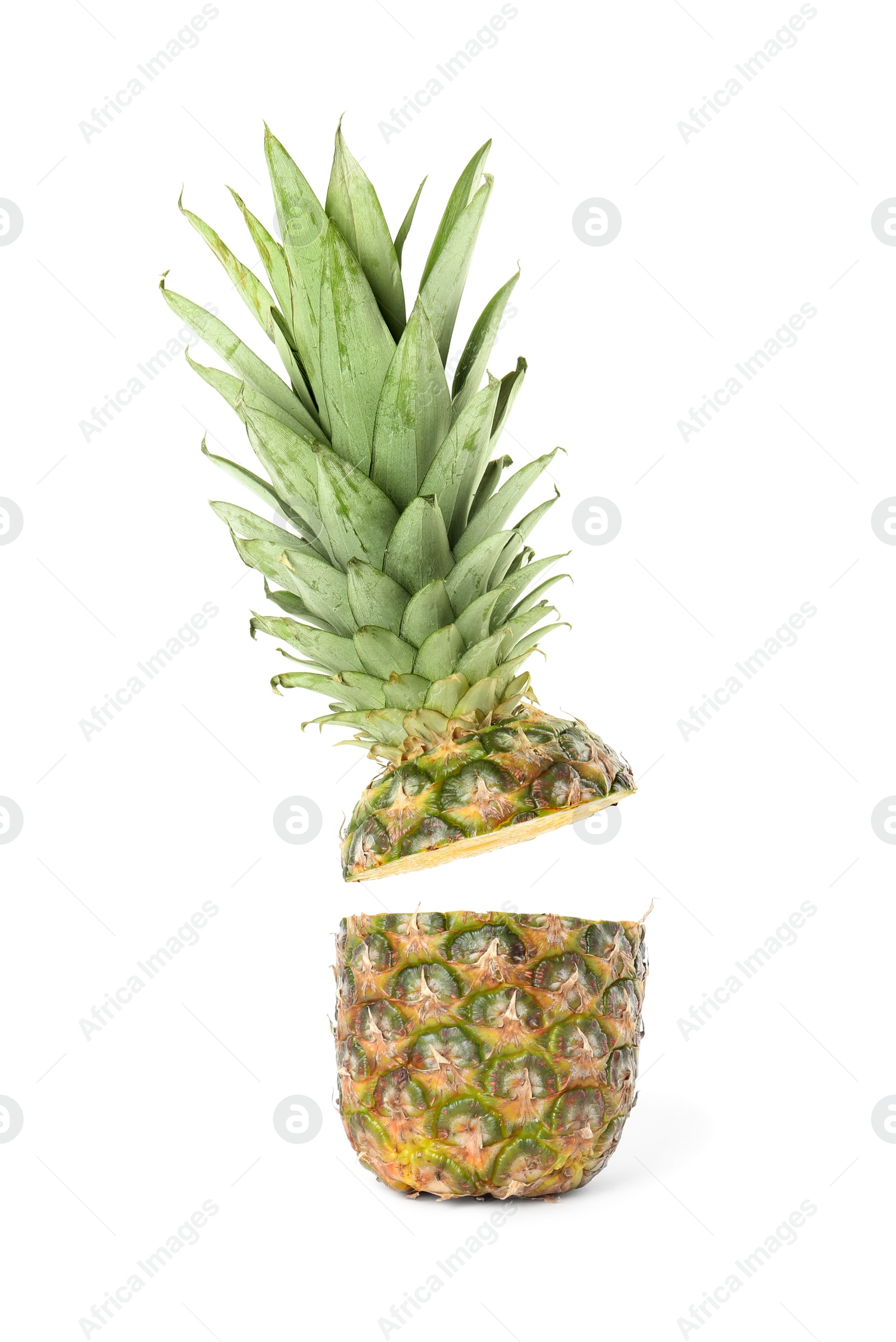 Photo of Cut fresh juicy pineapple on white background