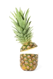 Cut fresh juicy pineapple on white background