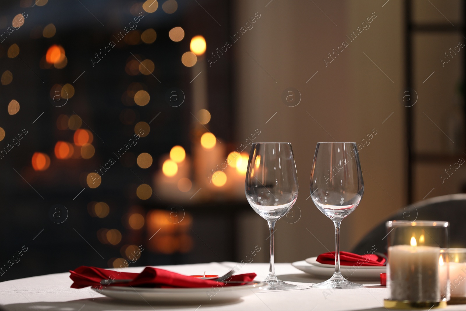 Photo of Table setting for romantic dinner in restaurant