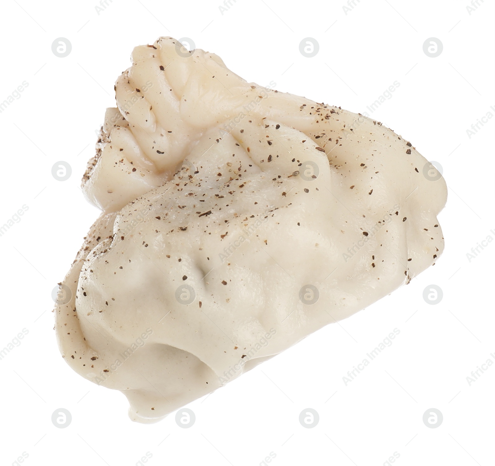 Photo of One tasty khinkali (dumpling) with spices isolated on white. Georgian cuisine