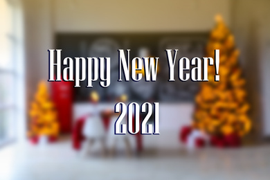 Image of Blurred view of festive interior. Happy New Year