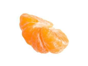 Photo of Peeled fresh juicy tangerine isolated on white