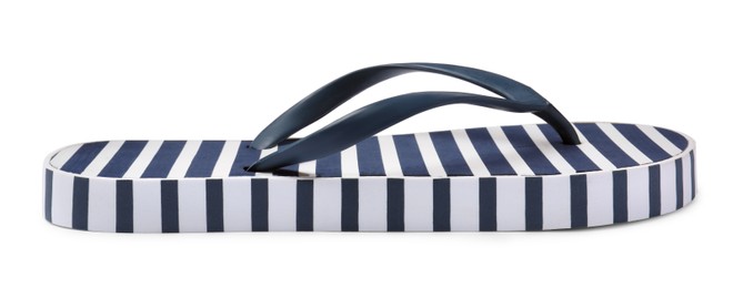 Photo of One striped flip flop isolated on white