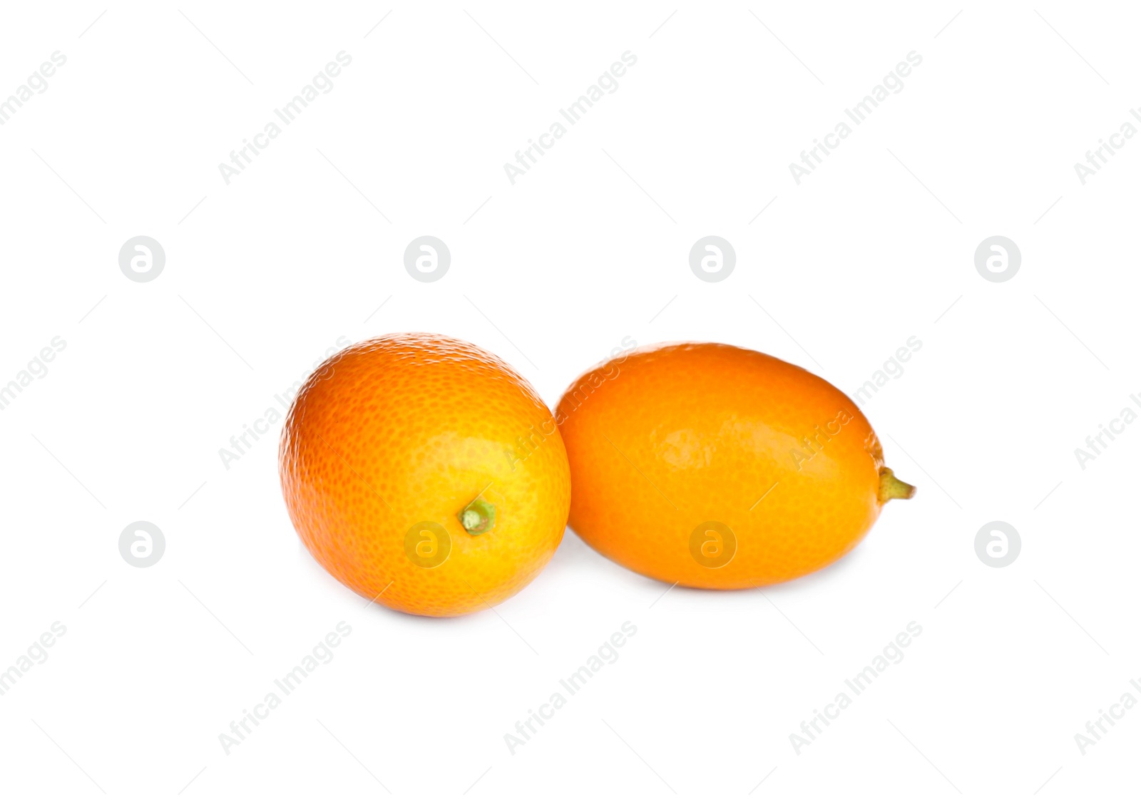 Photo of Fresh ripe kumquats on white background. Exotic fruit