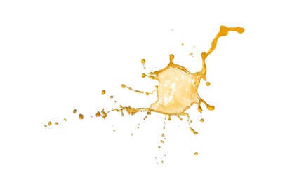 Splash of orange juice on white background