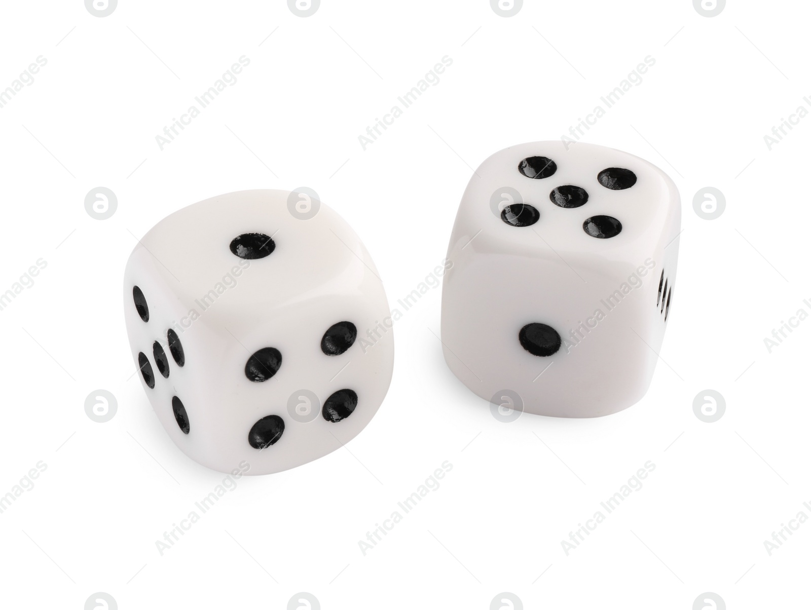 Photo of Two dices isolated on white. Game cubes