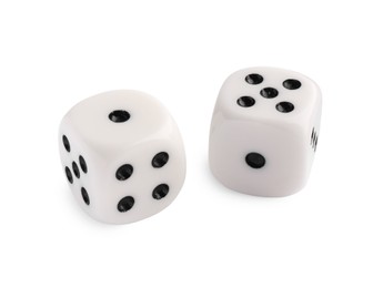 Photo of Two dices isolated on white. Game cubes