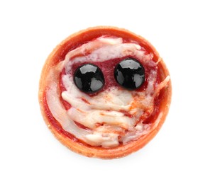 Cute monster tartlet on white background, top view. Halloween party food