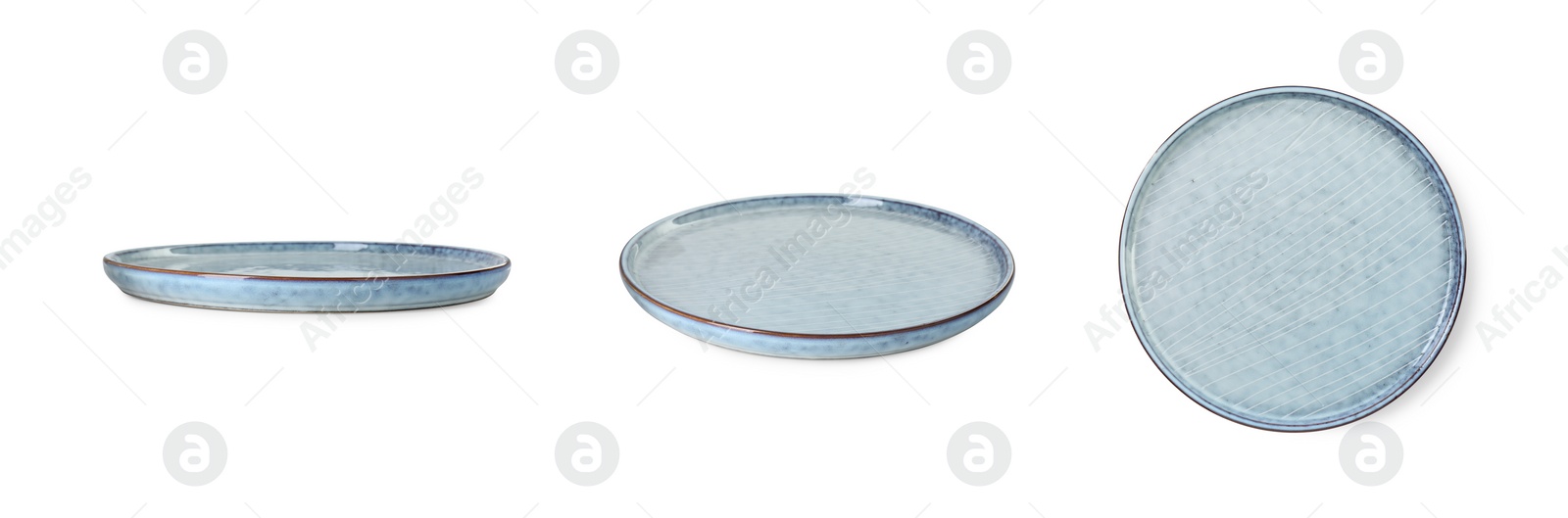 Image of Empty ceramic plate isolated on white, set with different views