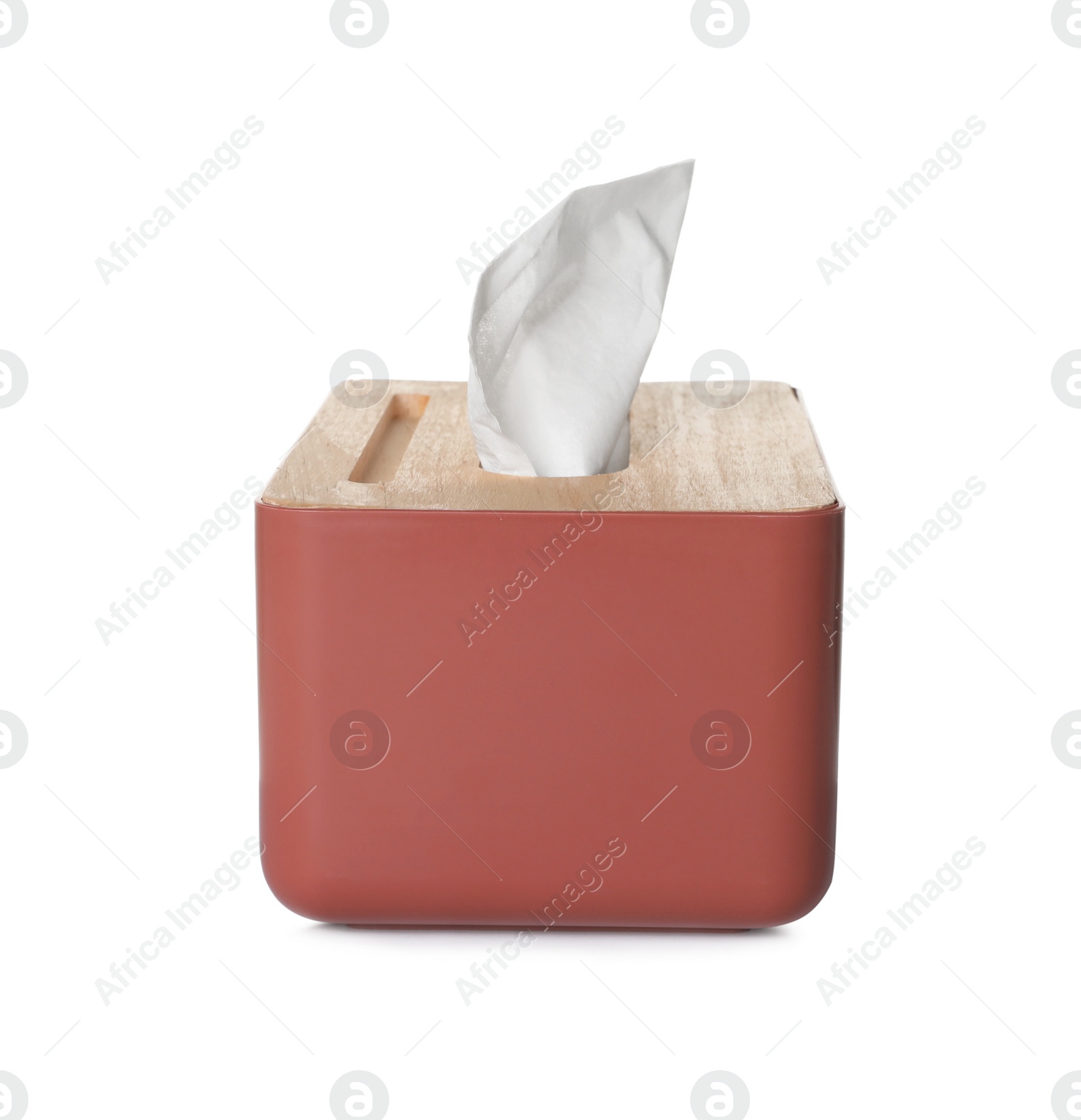 Photo of Holder with paper tissues isolated on white