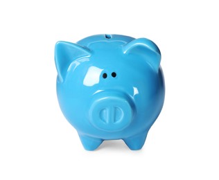 Light blue piggy bank isolated on white