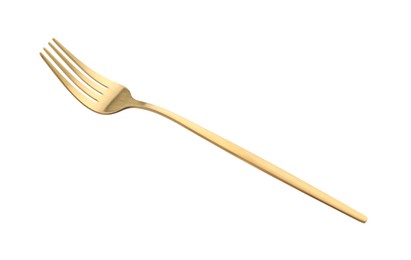 One shiny golden fork isolated on white