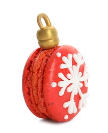 Beautifully decorated Christmas macaron isolated on white
