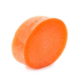 Photo of Slice of ripe carrot on white background