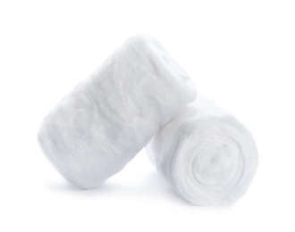 Photo of Soft clean cotton rolls on white background