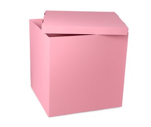 Photo of Pink gift box with cap isolated on white