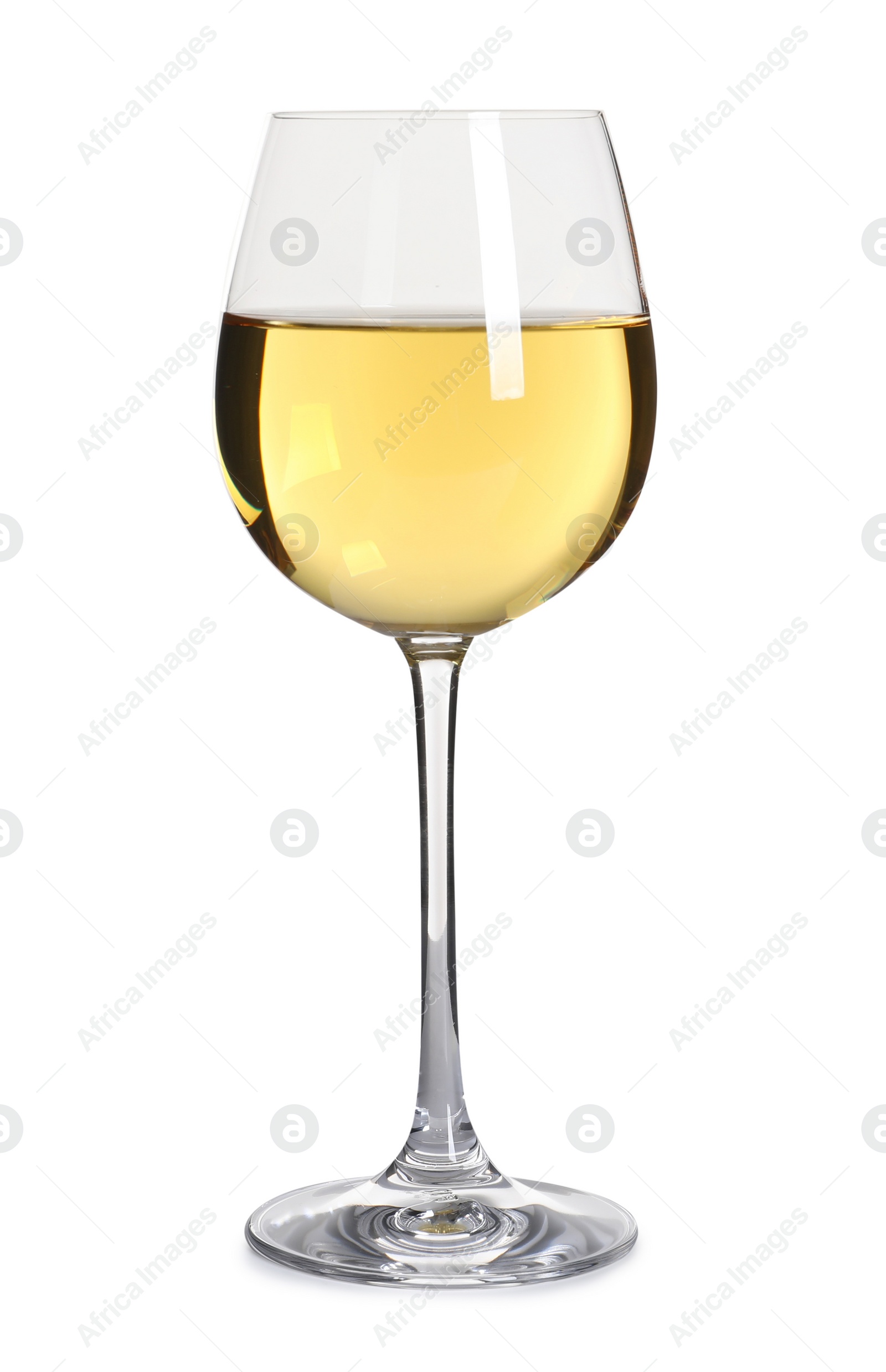 Photo of Glass of delicious expensive wine on white background