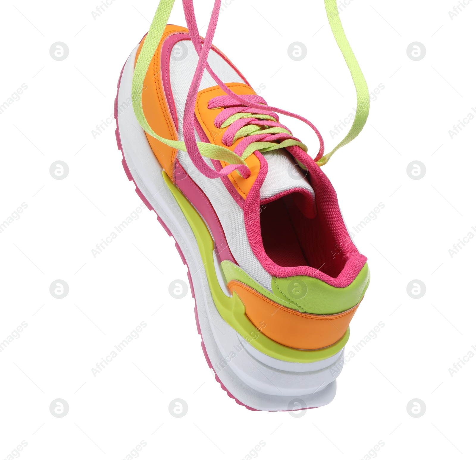 Photo of One stylish colorful sneaker isolated on white