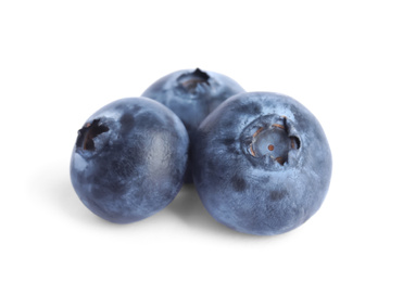 Photo of Fresh ripe tasty blueberries on white background