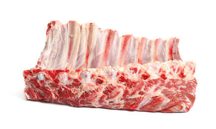 Photo of Raw ribs on white background. Fresh meat