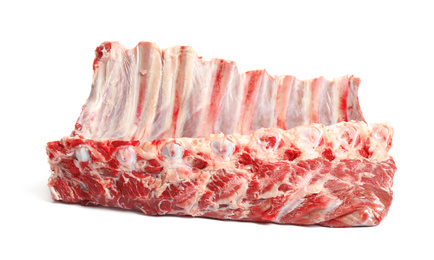 Raw ribs on white background. Fresh meat