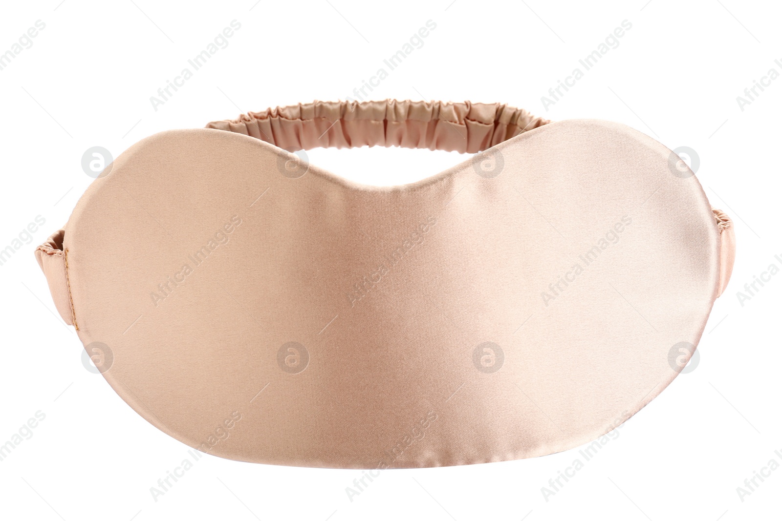 Photo of Beige sleeping mask isolated on white. Bedtime accessory