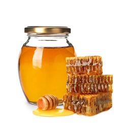 Image of Tasty natural honey on white background. Organic product