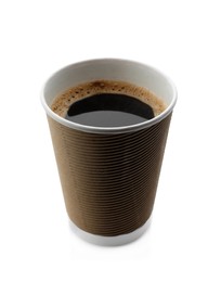 Aromatic coffee in takeaway paper cup isolated on white