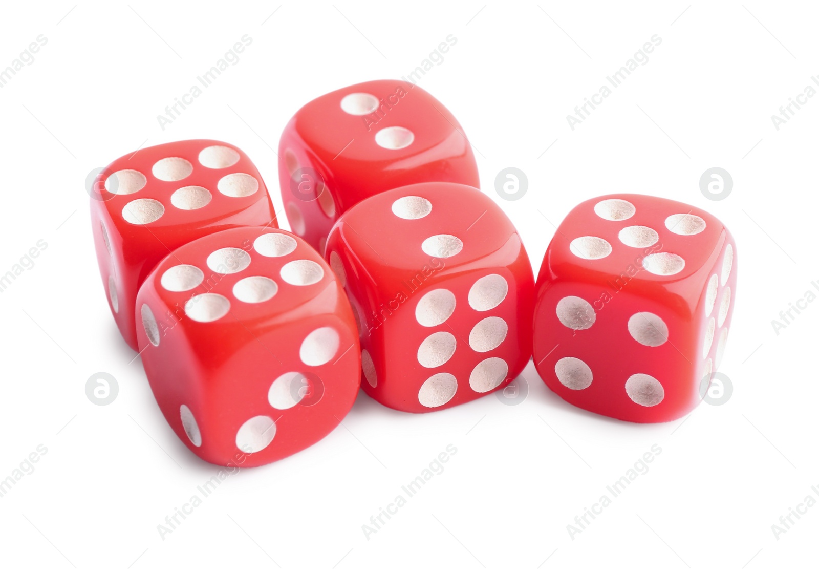 Photo of Many red game dices isolated on white