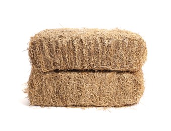 Photo of Bales of dried straw isolated on white