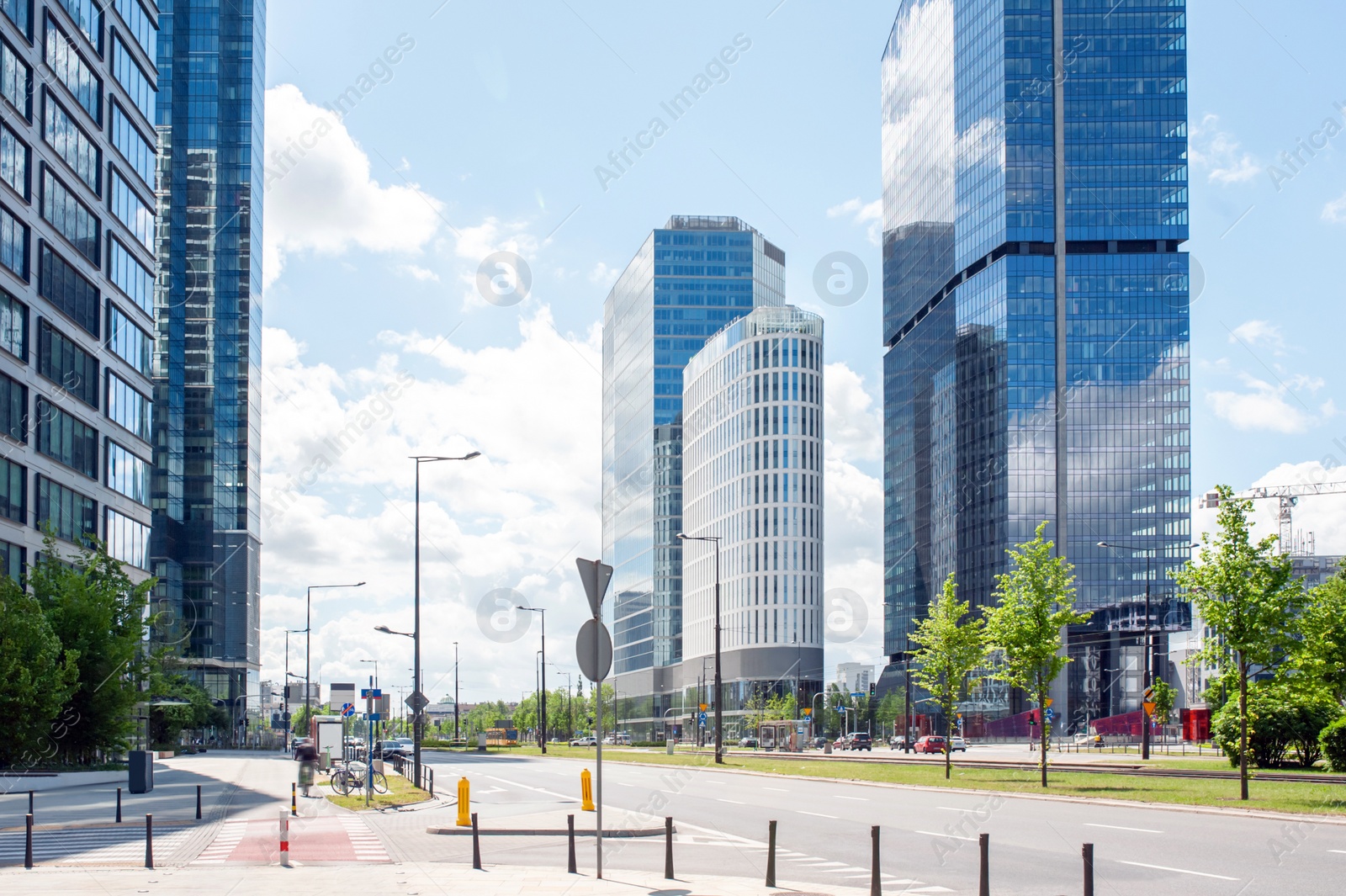 Photo of Beautiful buildings with many windows on cloudy day in city