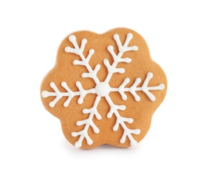 Tasty homemade Christmas cookie on white background