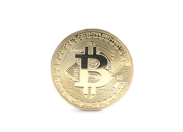 Photo of Shiny bitcoin isolated on white. Digital currency