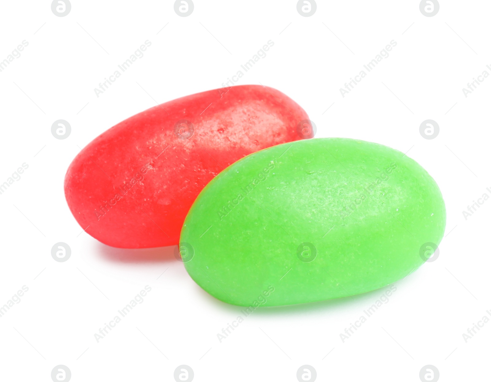 Photo of Delicious colorful jelly beans isolated on white