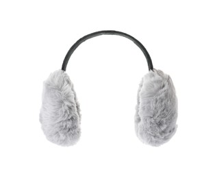 Stylish warm soft earmuffs isolated on white