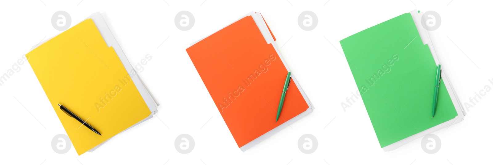 Image of Set of different files with documents on white background, top view. Banner design