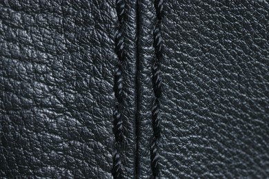 Photo of Black leather with seam as background, top view