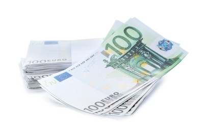 Photo of Euro banknotes isolated on white. Money and finance