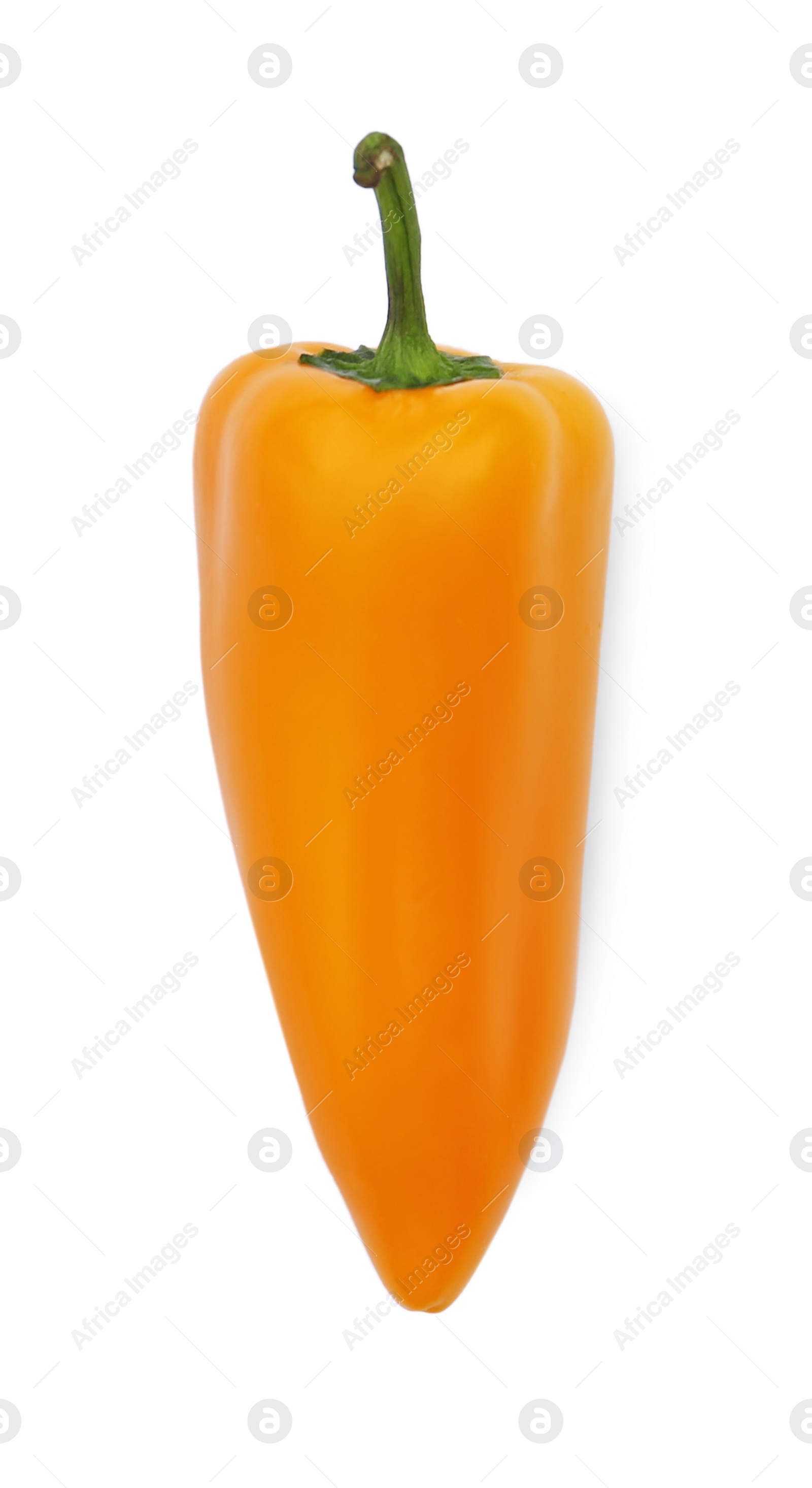 Photo of Fresh raw orange hot chili pepper isolated on white, top view