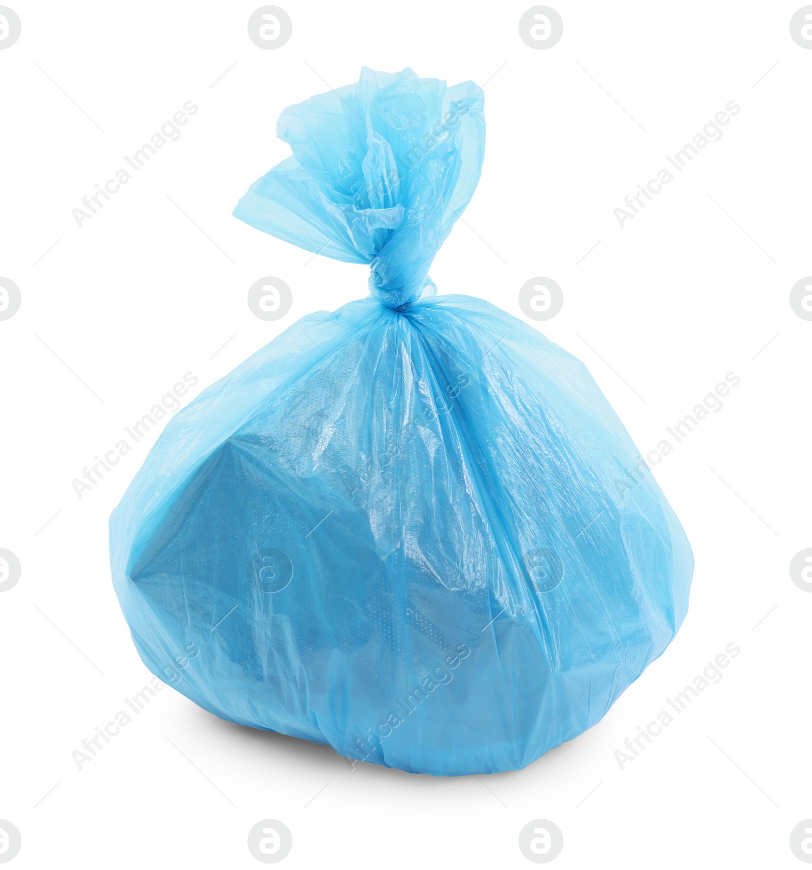 Photo of Blue plastic garbage bag isolated on white