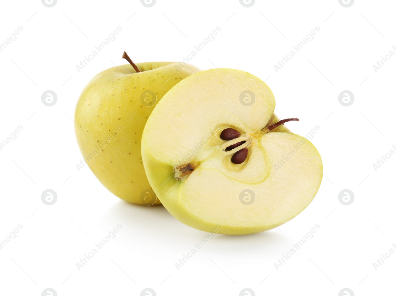 Photo of Fresh juicy yellow apples isolated on white