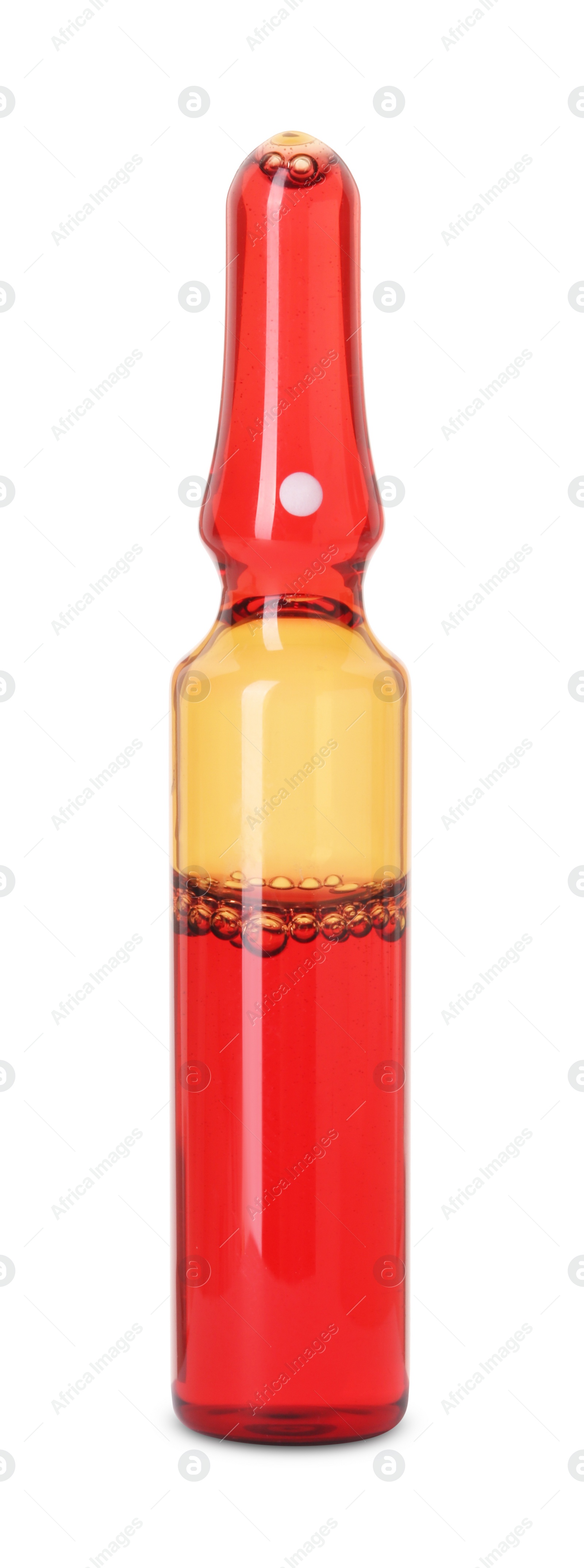 Photo of One glass ampoule with liquid isolated on white