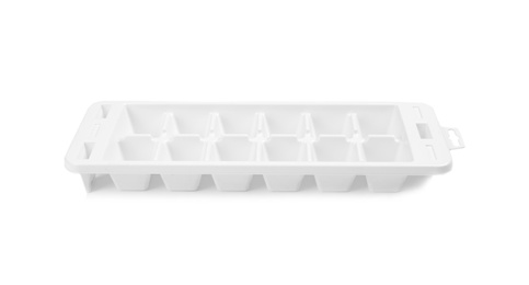 Empty ice cube tray on white background