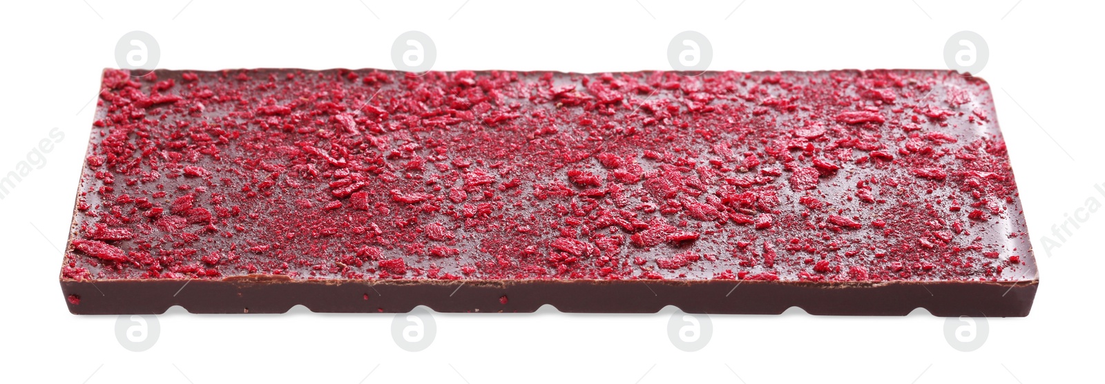 Photo of Chocolate bar with freeze dried fruits isolated on white